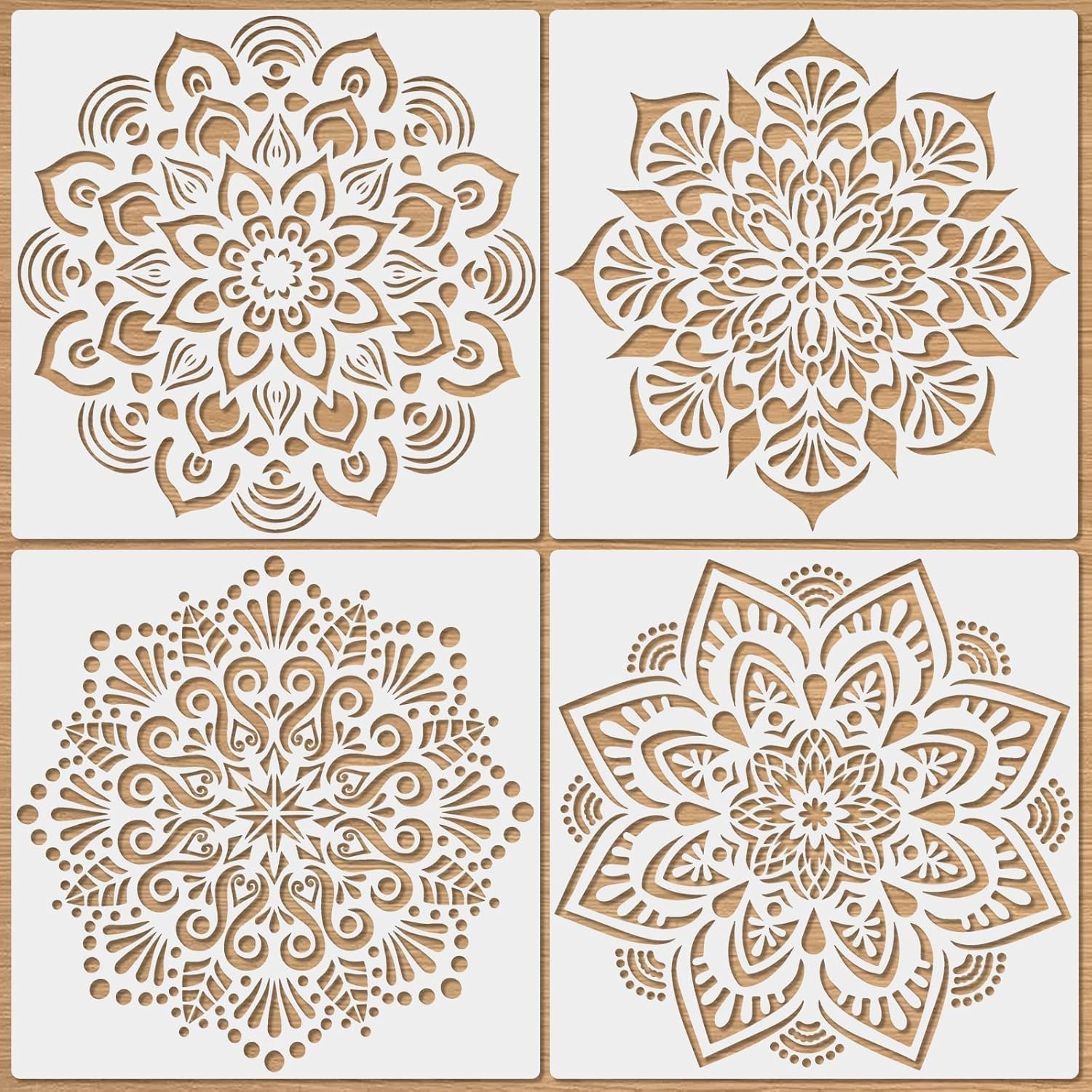 4 Pcs Large Mandala Stencils for Painting – Reusable Flower Art Templates for Spray Paint, Graffiti